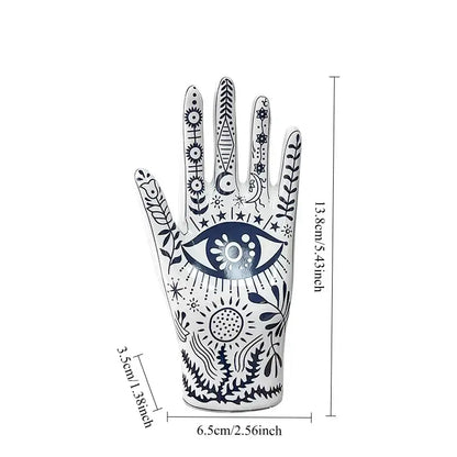 Mystic white & blue ceramic hand jewelry holder stand bedroom decor