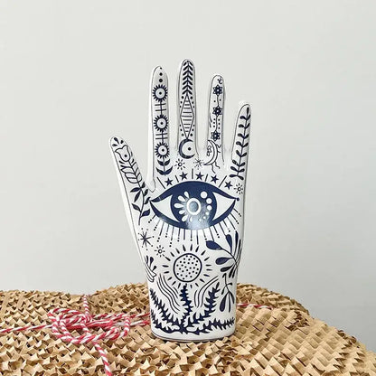 Mystic white & blue ceramic hand jewelry holder stand bedroom decor