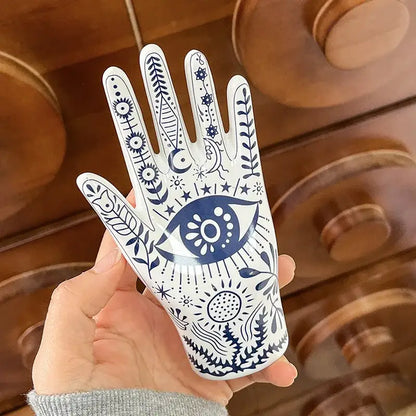 Mystic white & blue ceramic hand jewelry holder stand bedroom decor
