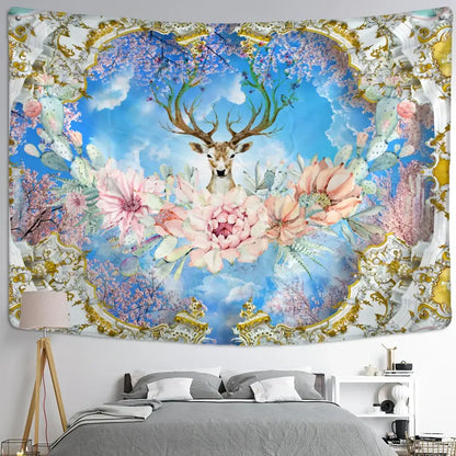 Mystical elk tapestry wall hanging for bedroom forest decor