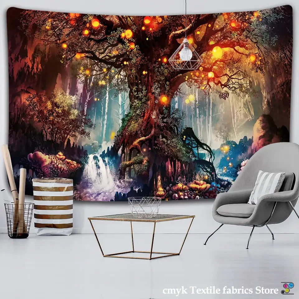Mystical forest hippie wall tapestry bedroom 3d print decor