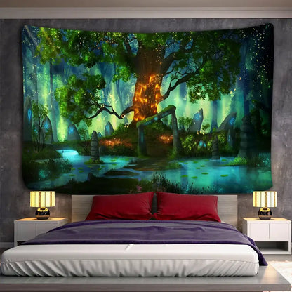 Mystical forest hippie wall tapestry bedroom 3d print decor