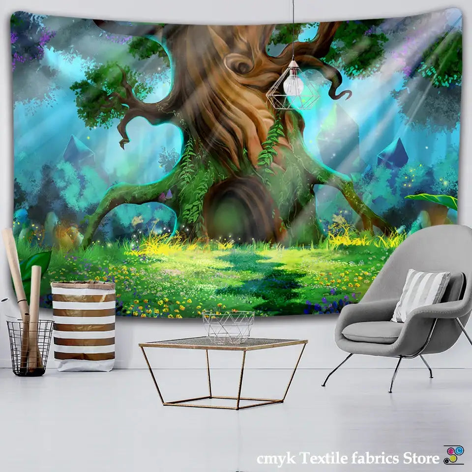 Mystical forest hippie wall tapestry bedroom 3d print decor