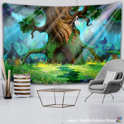 Mystical forest hippie wall tapestry bedroom 3d print decor