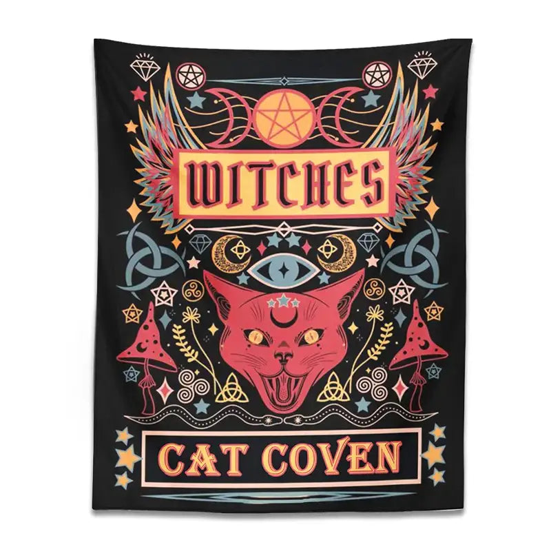Mystical pink cat witchcraft tapestry bedroom wall decor