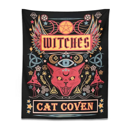 Mystical pink cat witchcraft tapestry bedroom wall decor
