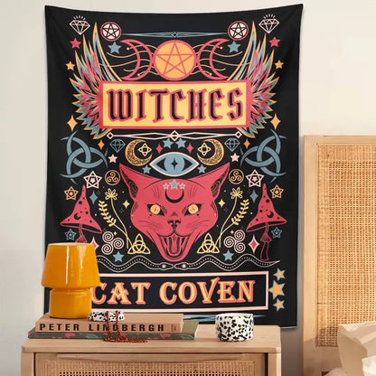 Mystical pink cat witchcraft tapestry bedroom wall decor