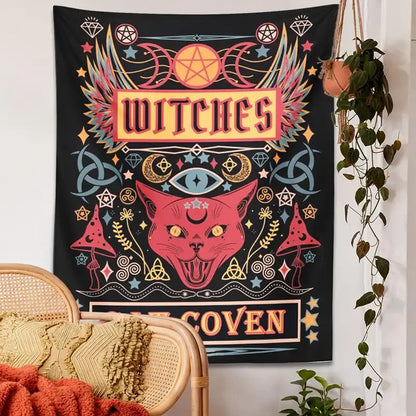 Mystical pink cat witchcraft tapestry bedroom wall decor