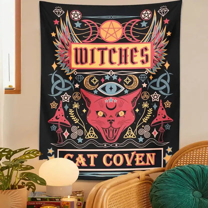 Mystical pink cat witchcraft tapestry bedroom wall decor