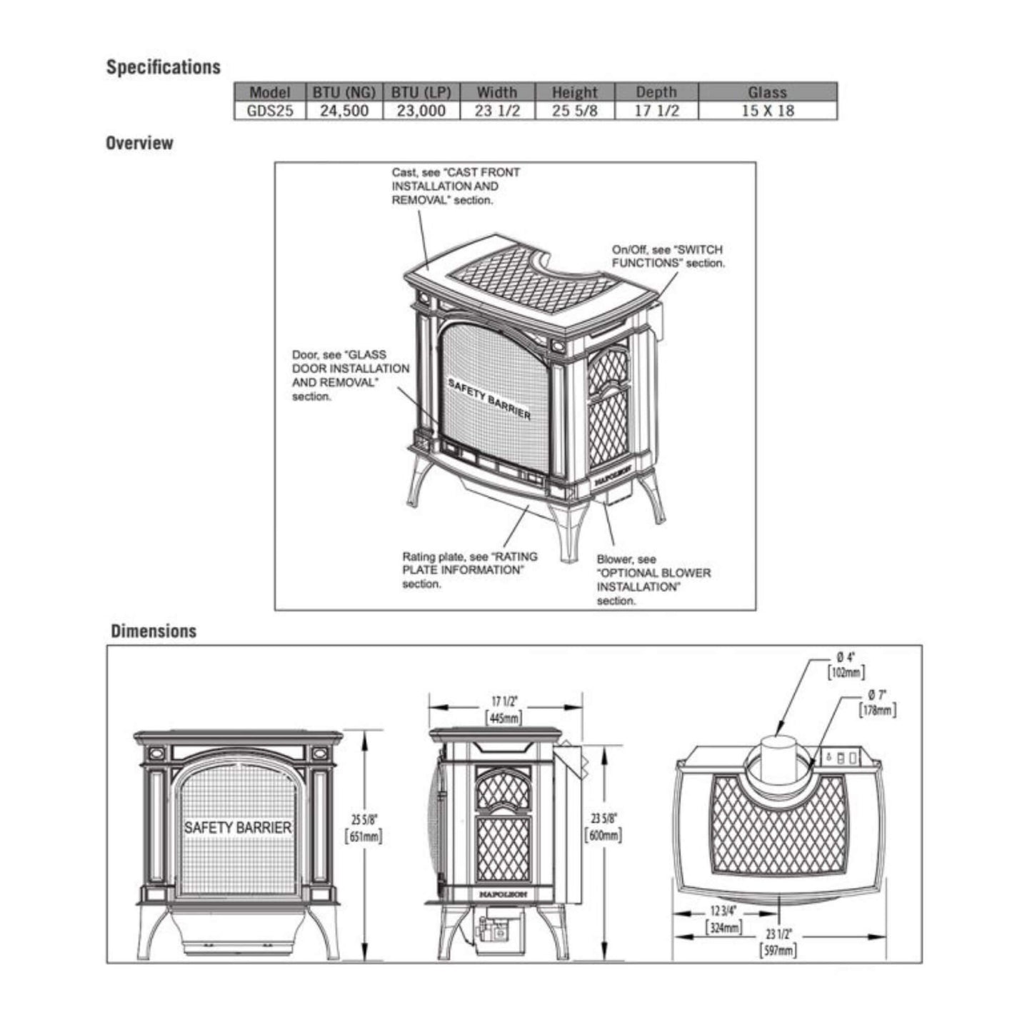 Napoleon Bayfield 25-Inch Direct Vent Electronic Ignition Natural Gas Cast Iron Stove [GDS25NA-1] (SAK95498)