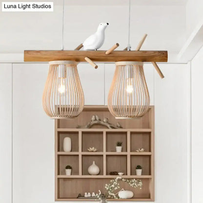 Natural bamboo barrel pendant lights dining room island two lanterns