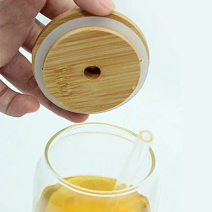 Natural bamboo lid for glass cup – kitchen drinkware accessory