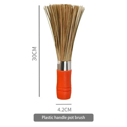 Natural bamboo pot brush set with wood and twine wraps for kitchen