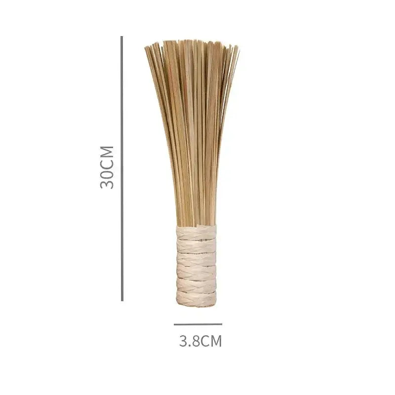 Natural bamboo pot brush set with wood and twine wraps for kitchen