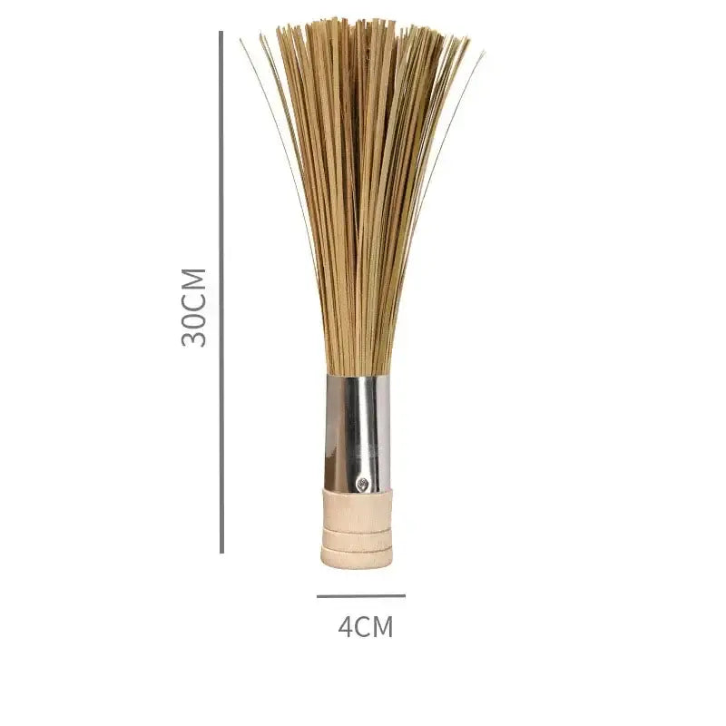 Natural bamboo pot brush set with wood and twine wraps for kitchen
