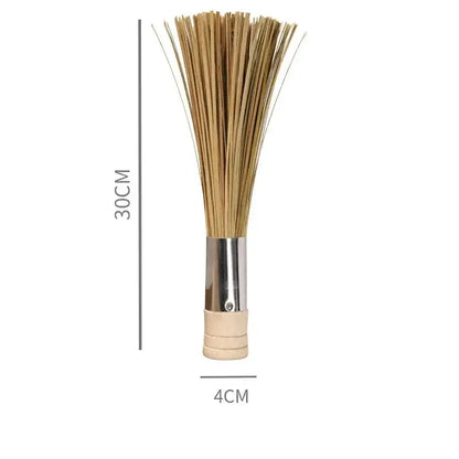 Natural bamboo pot brush set with wood and twine wraps for kitchen