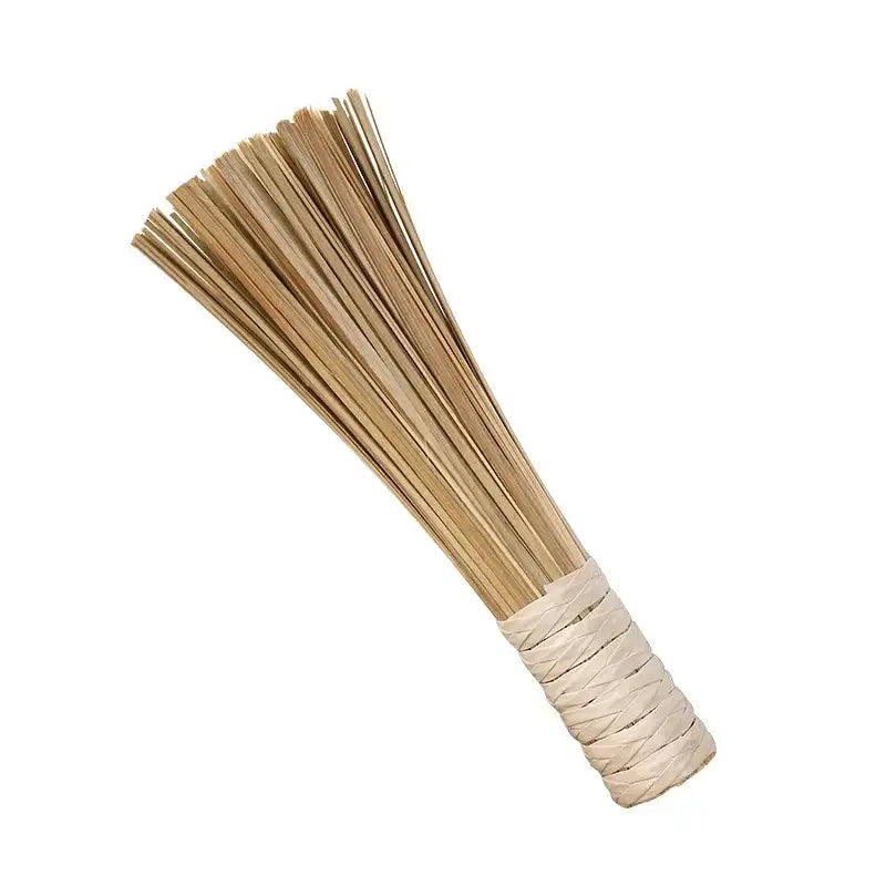 Natural bamboo pot brush set with wood and twine wraps for kitchen