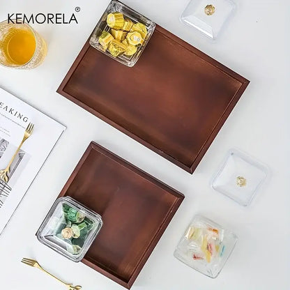 Natural bamboo wooden rectangular tea tray set of 3 dining room