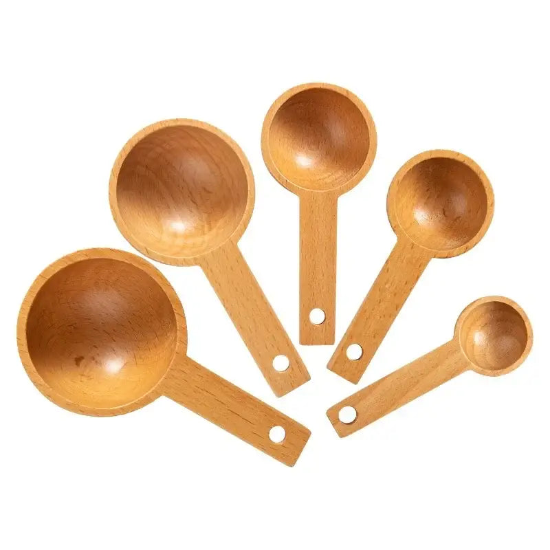 Natural beech wood tablespoon coffee scoop set of 5 kitchen spoons