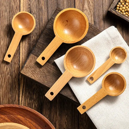 Natural beech wood tablespoon coffee scoop set of 5 kitchen spoons