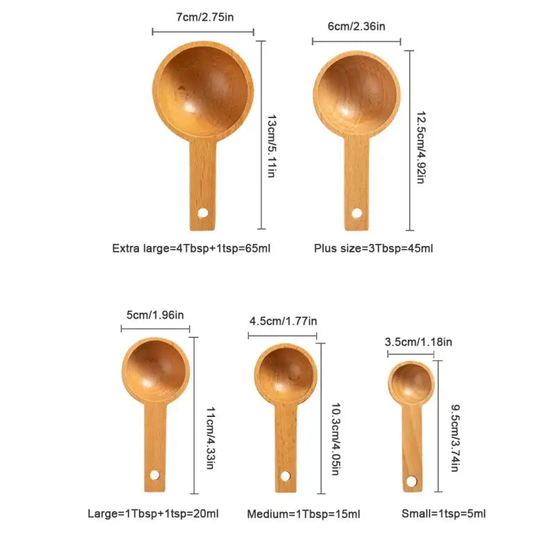 Natural beech wood tablespoon coffee scoop set of 5 kitchen spoons