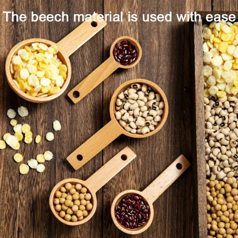 Natural beech wood tablespoon coffee scoop set of 5 kitchen spoons