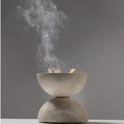 Natural beige travertine sphere incense burner living room decor