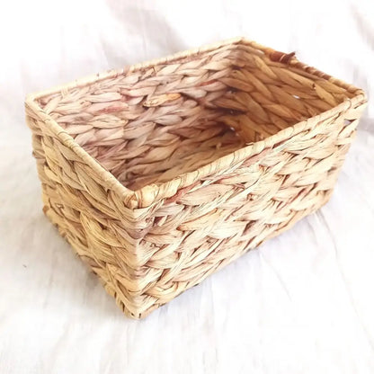 Natural brown & gray woven rattan storage basket set office organizer