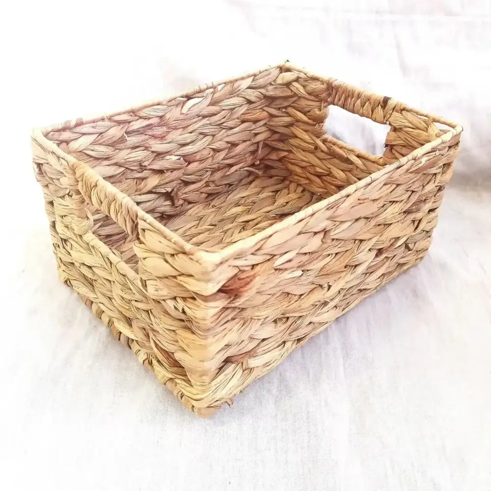 Natural brown & gray woven rattan storage basket set office organizer