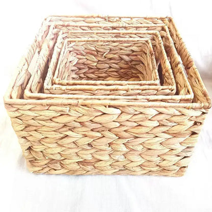 Natural brown & gray woven rattan storage basket set office organizer