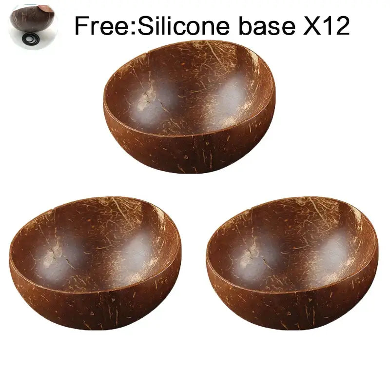 Natural dark brown coconut bowl set kitchen handcrafted tableware