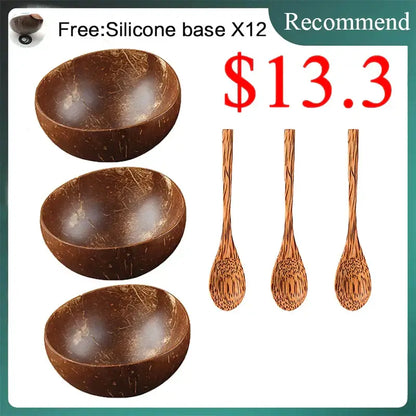 Natural dark brown coconut bowl set kitchen handcrafted tableware