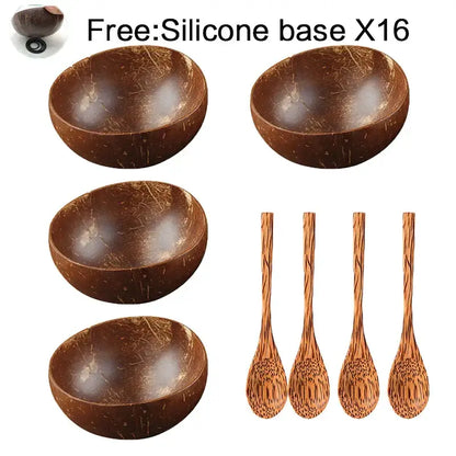 Natural dark brown coconut bowl set kitchen handcrafted tableware