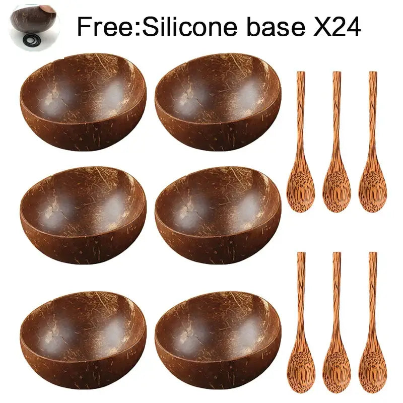 Natural dark brown coconut bowl set kitchen handcrafted tableware