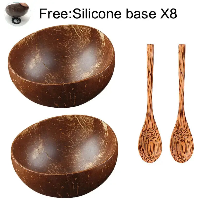 Natural dark brown coconut bowl set kitchen handcrafted tableware
