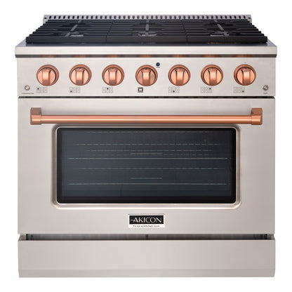 Akicon 36" Stainless Steel Range Hood with 600 CFM Insert & 6-Burner Gas Range Combo – Powerful Ventilation, Convection Oven, Multiple Finishes