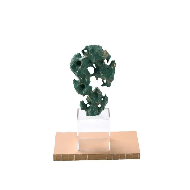Natural green taihu stone coral sculpture living room decor