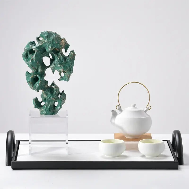 Natural green taihu stone coral sculpture living room decor