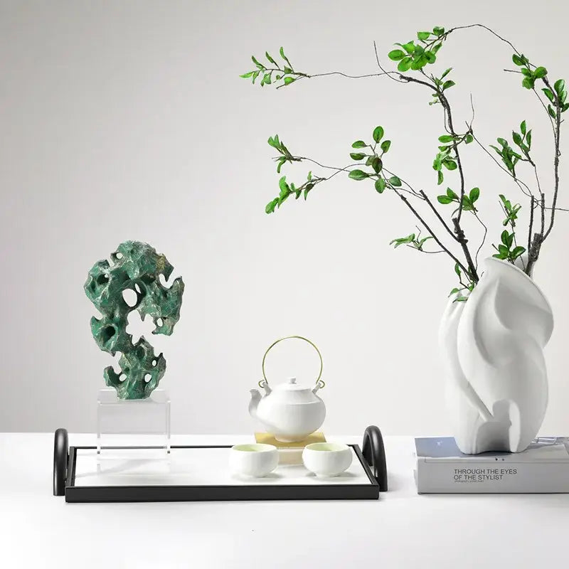 Natural green taihu stone coral sculpture living room decor