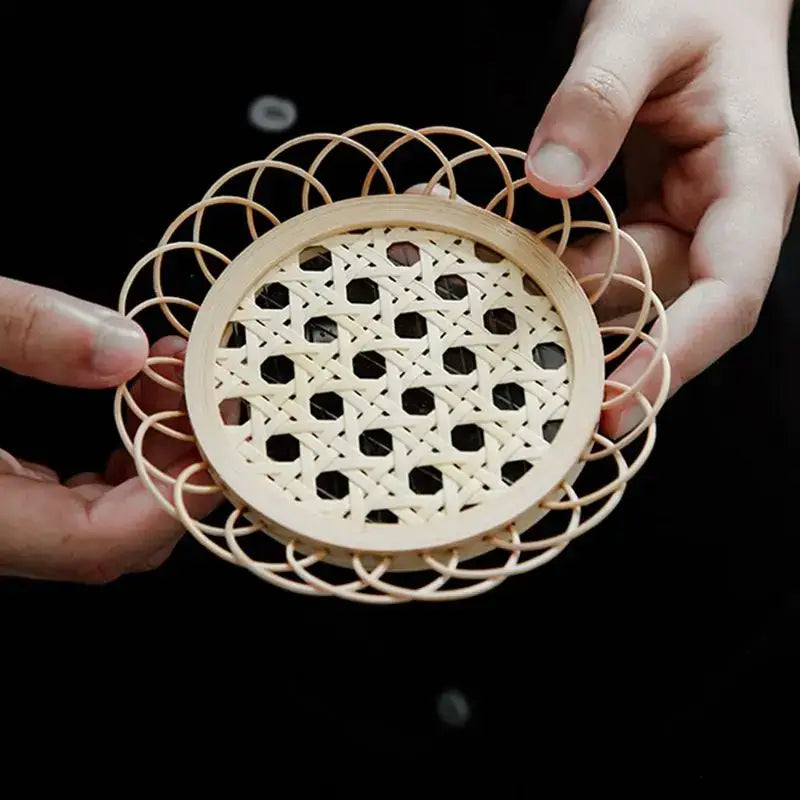 Natural lace bamboo woven coasters and storage basket set dining room