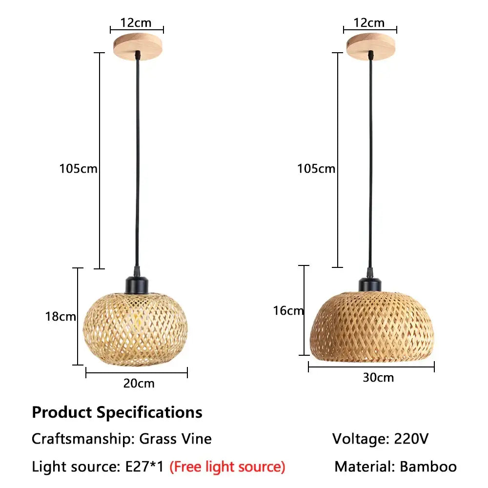 Natural lattice bamboo rattan pendant chandelier dining room lighting