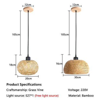 Natural lattice bamboo rattan pendant chandelier dining room lighting