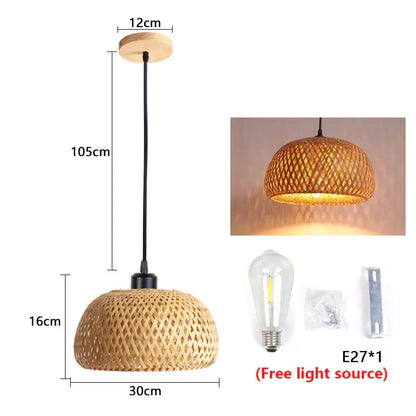 Natural lattice bamboo rattan pendant chandelier dining room lighting