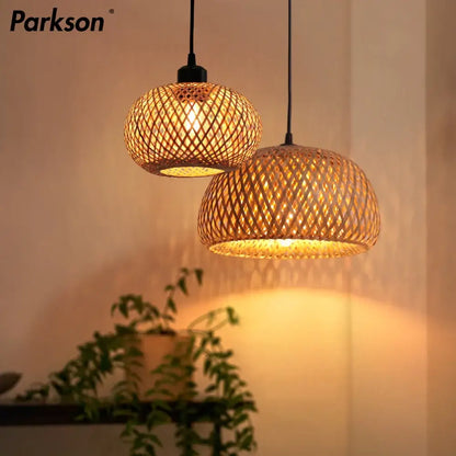 Natural lattice bamboo rattan pendant chandelier dining room lighting