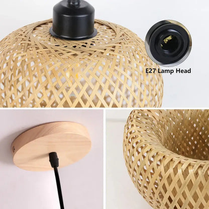 Natural lattice bamboo rattan pendant chandelier dining room lighting
