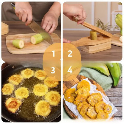 Natural light wood banana smasher and meatball maker kitchen tool