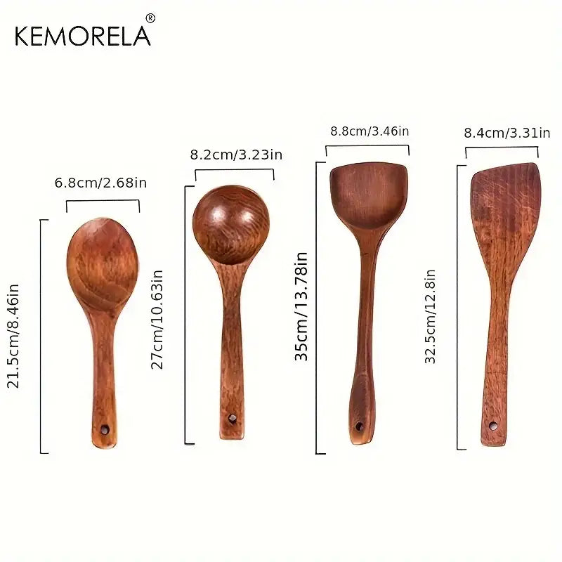 Natural polished 4-piece wooden kitchen utensil set