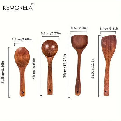 Natural polished 4-piece wooden kitchen utensil set