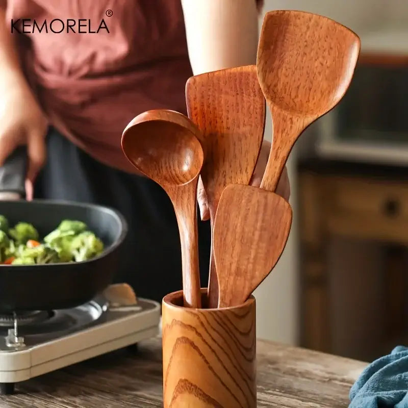 Natural polished wooden kitchen utensil set – 4 piece kitchen tools