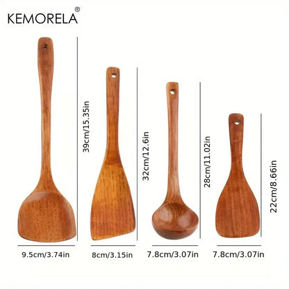 Natural polished wooden kitchen utensil set – 4 piece kitchen tools